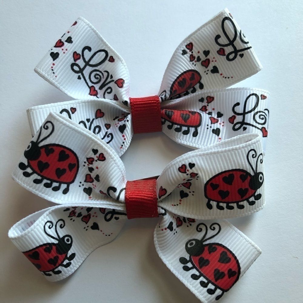 Bow pair hair bows accessories Love bug ladybug